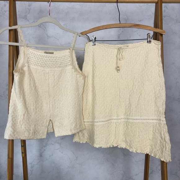 Vintage 90s Cream Textured Cotton Tank Skirt Set - Picture 2 of 8